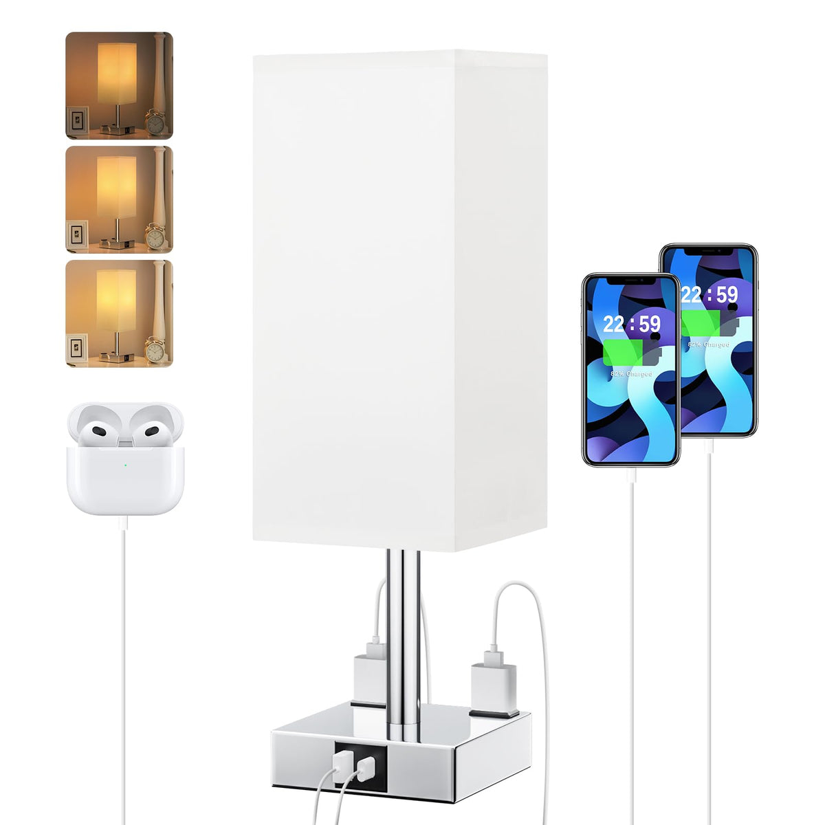 aooshine Bedside Table Lamp Touch Control - White & Silver 1 / 14.0in