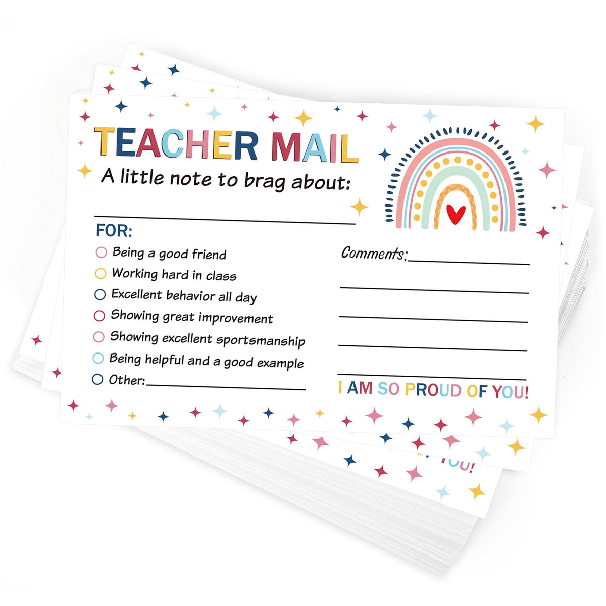 50Pcs Teacher Mail Notes to Parents - Colorful, Rainbow
