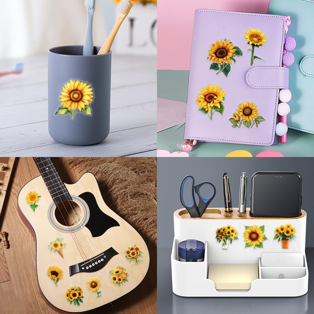 Sunflower Stickers 63Pcs Waterproof PET Sunflower Decals for Water Bottle Cartoon Plant (additional view 6)
