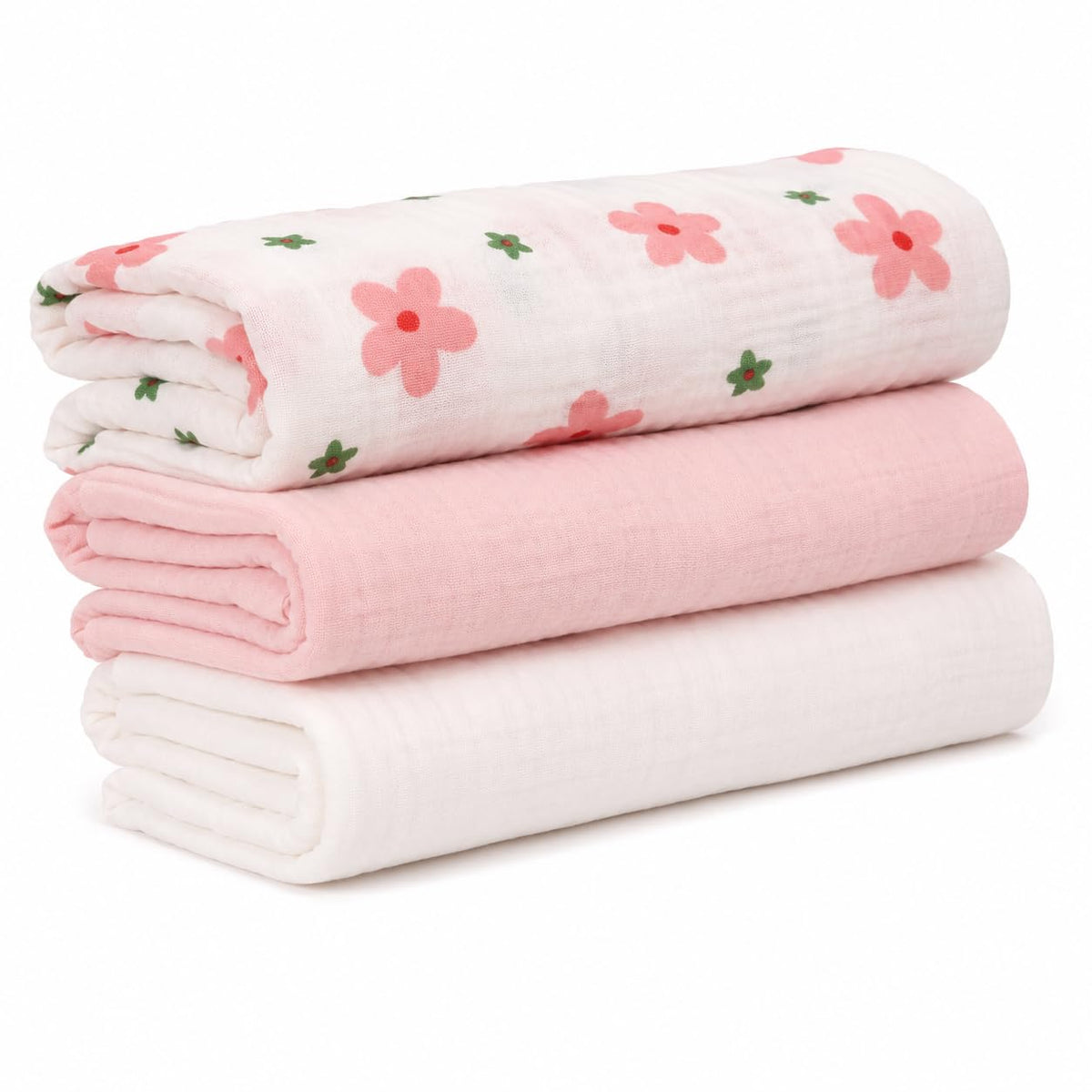 Muslin Swaddle Blankets for Newborns 3 Pack Cotton Baby Girl Receiving - 39.4 × 47.2 in