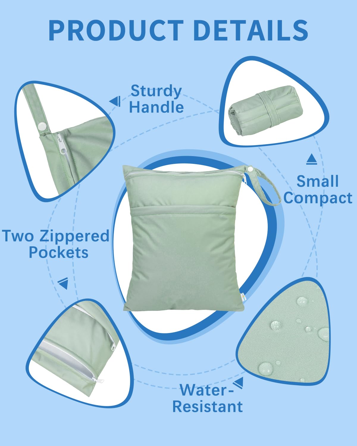 babygoal Wet Dry Bags for Baby Cloth Diapers 3 Pack, Washable Travel Bags, Beach, Pool, Gym Bag for Swimsuits & Wet