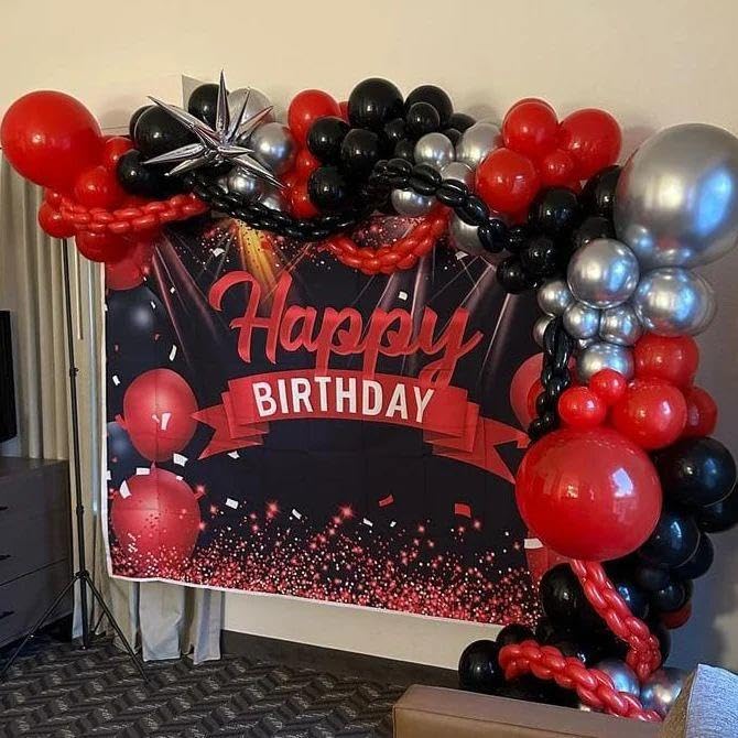 ADOINBY Balloons Arch Kit - Red and Black Silver view 3