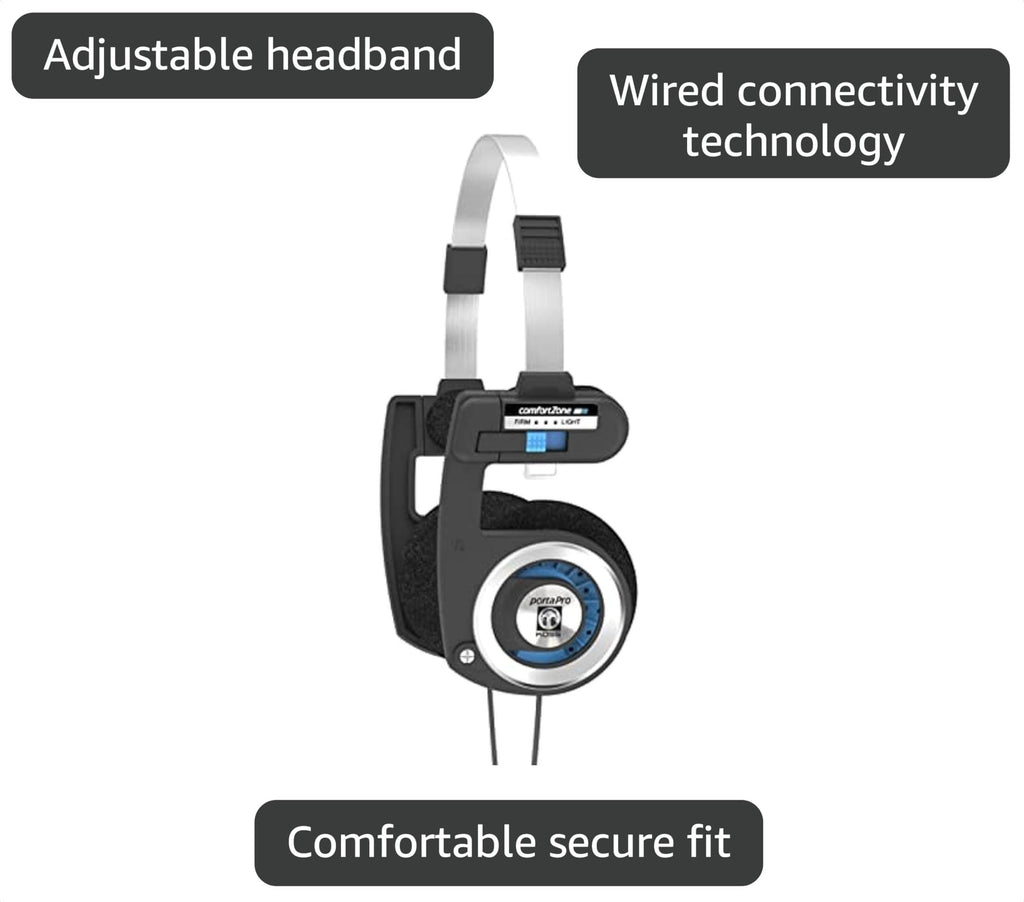 Koss Retro 80s Style On-Ear Headphones, Wired 3.5mm Plug - Black; Silver view 2
