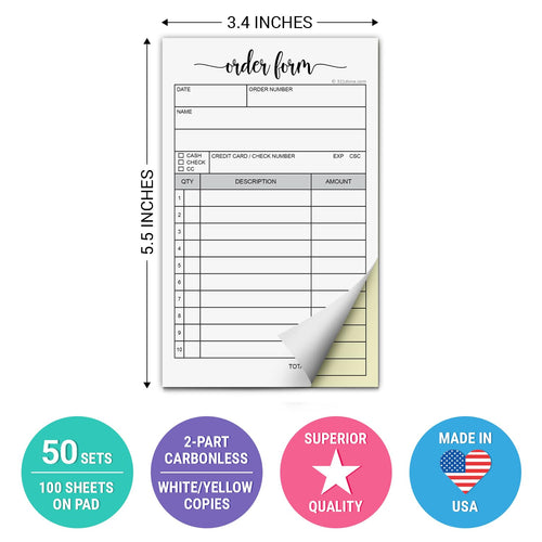 321Done Order Form Pad with Carbon Copies, 2-Part, 3.4x5.5 Inches, 50 Sets (additional view 1)