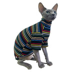 Turtle Neck Vintage Stripes Sphynx Hairless Cat Cotton T-Shirts Pet Clothes Vest Kitten Shirts Sleeveless - Dark Rainbow / XS (2-3 lbs) view 1