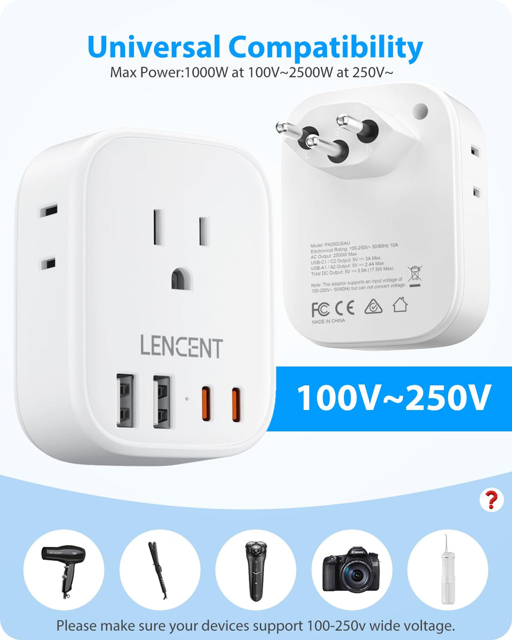 LENCENT Travel Plug Adapter - Type J-17.5W-Switzerland view 4