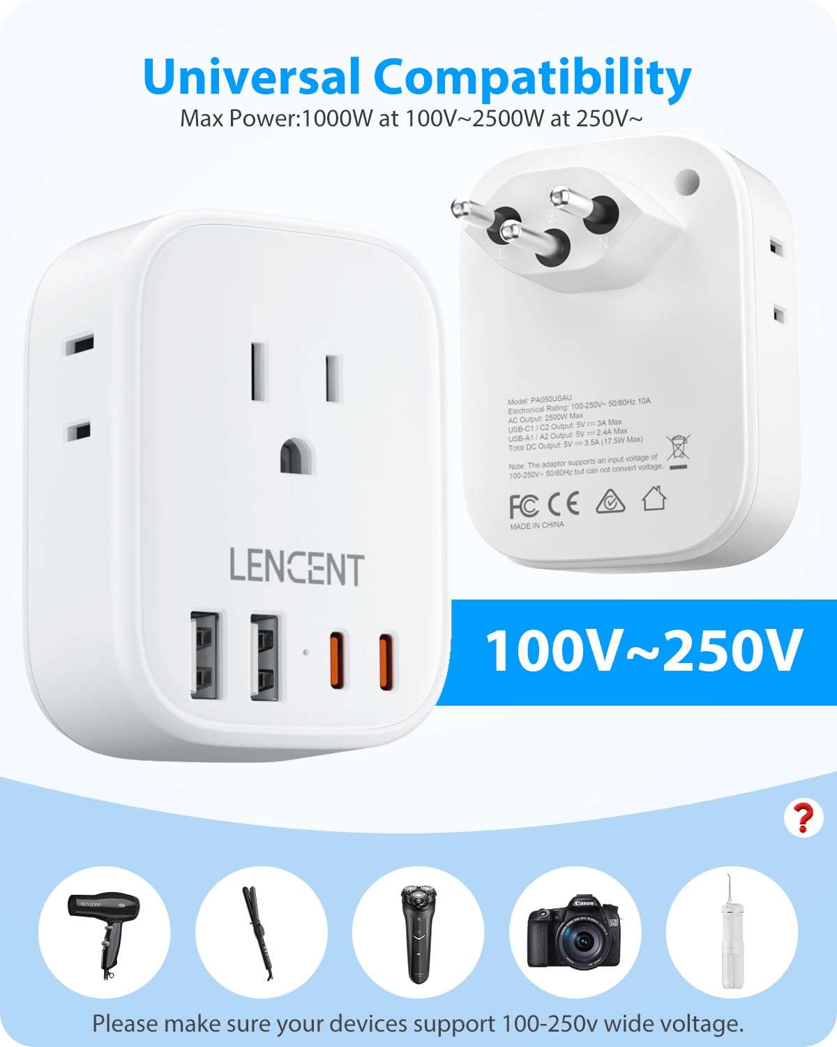 LENCENT Travel Plug Adapter - Type J-17.5W-Switzerland view 4