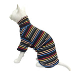 Turtle Neck Vintage Stripes Sphynx Hairless Cat Cotton T-Shirts Pet Clothes Vest Kitten Shirts Sleeveless - Dark Rainbow / XS (2-3 lbs) view 4