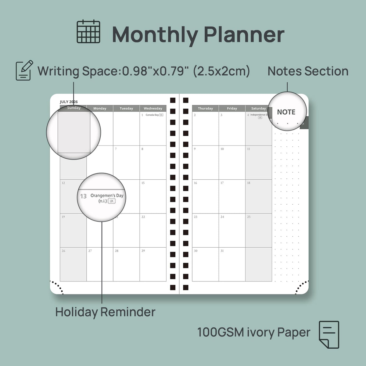 POPRUN Weekly Planner - Black / Small - 4" x 6.25" / Academic Year 2026-2027 view 3