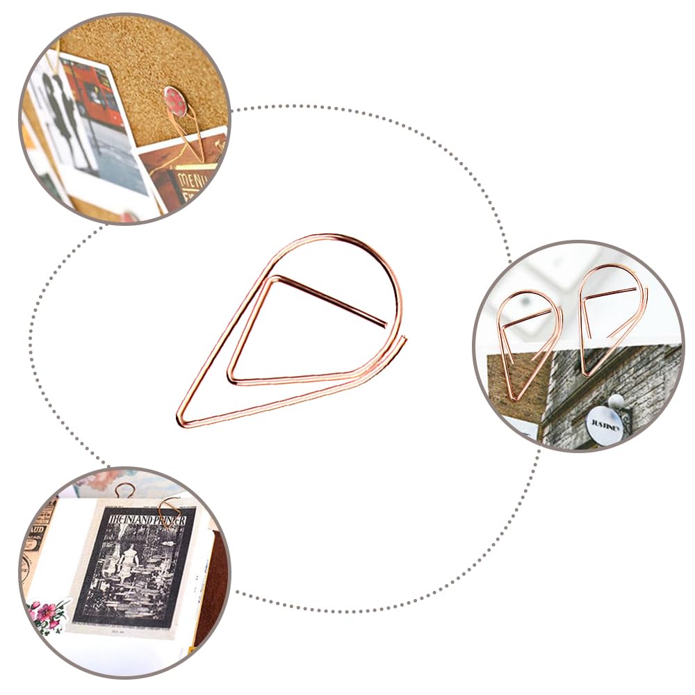 100 Pcs Small Golden Paperclips Stainless Steel Waterdrop Shaped Paperclips Bookmarks Paper Clips Clamps for Memo Paper Photo 15 * 25mm - Rose Golden view 3