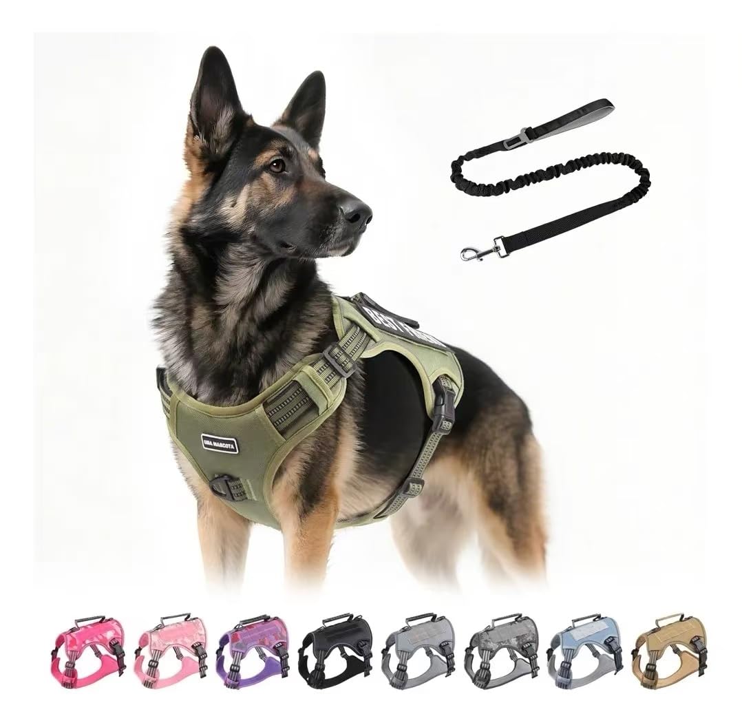 UNA MASCOTA Tactical Dog Harness with Leash for Large Dogs - Army Green / S
