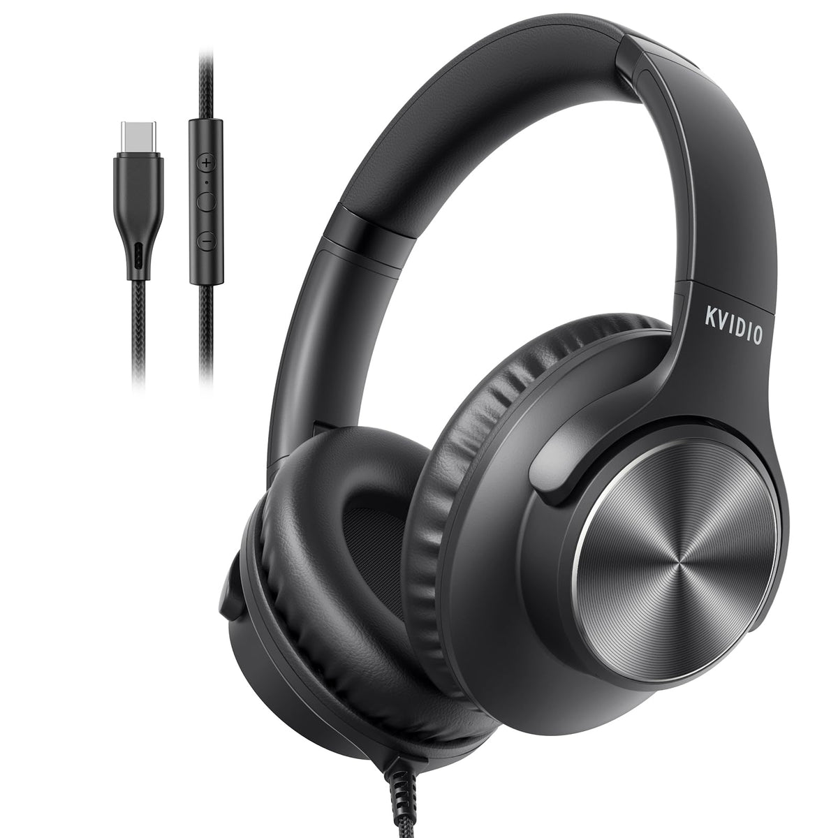 KVIDIO Wired Headphones with Mic - Black