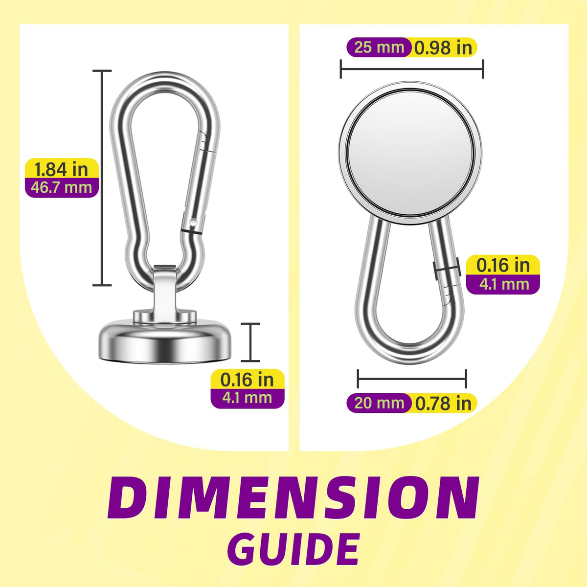 Niuknow Magnetic Hooks with Swivel Carabiner - Silver / 0.98 in view 2
