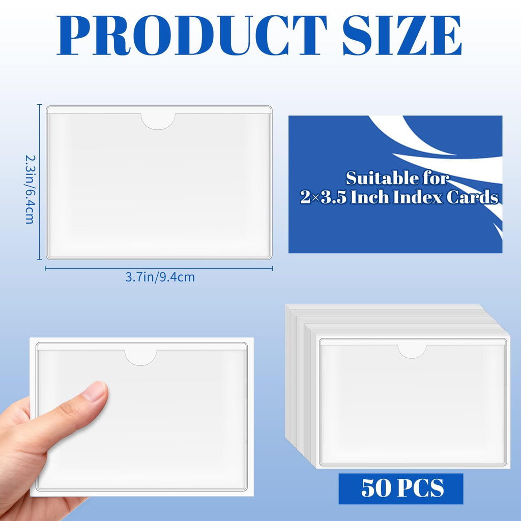 WYOMER Clear Self-Adhesive Business Card Pockets and Top Open Library Card Pockets - 50 / 2.3" x 3.7" view 1