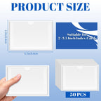 WYOMER Clear Self-Adhesive Business Card Pockets and Top Open Library Card Pockets - 50 / 2.3" x 3.7" view 1