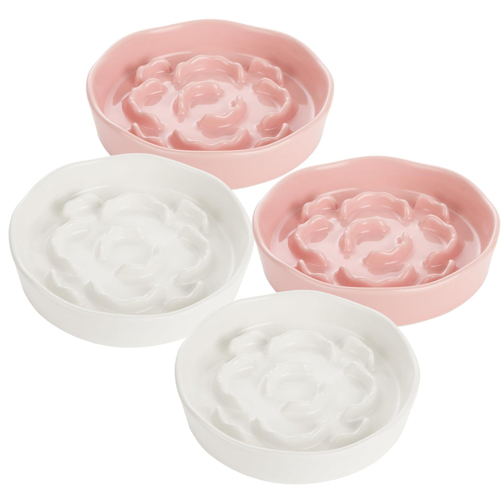Ghligna 4Pcs Ceramic Cat Slow Food Feeder, 6 Inch Slow Feeder for Small Dogs, Cat Food