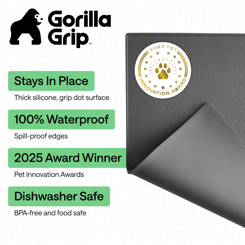 GORILLA GRIP Dog Food Mat, 100% Waterproof Silicone