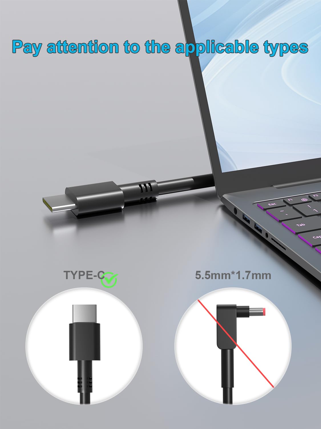 HSXIRQA 65W USB C Charger Fit for Lenovo IdeaPad Laptop Fast Charging (additional view 1)
