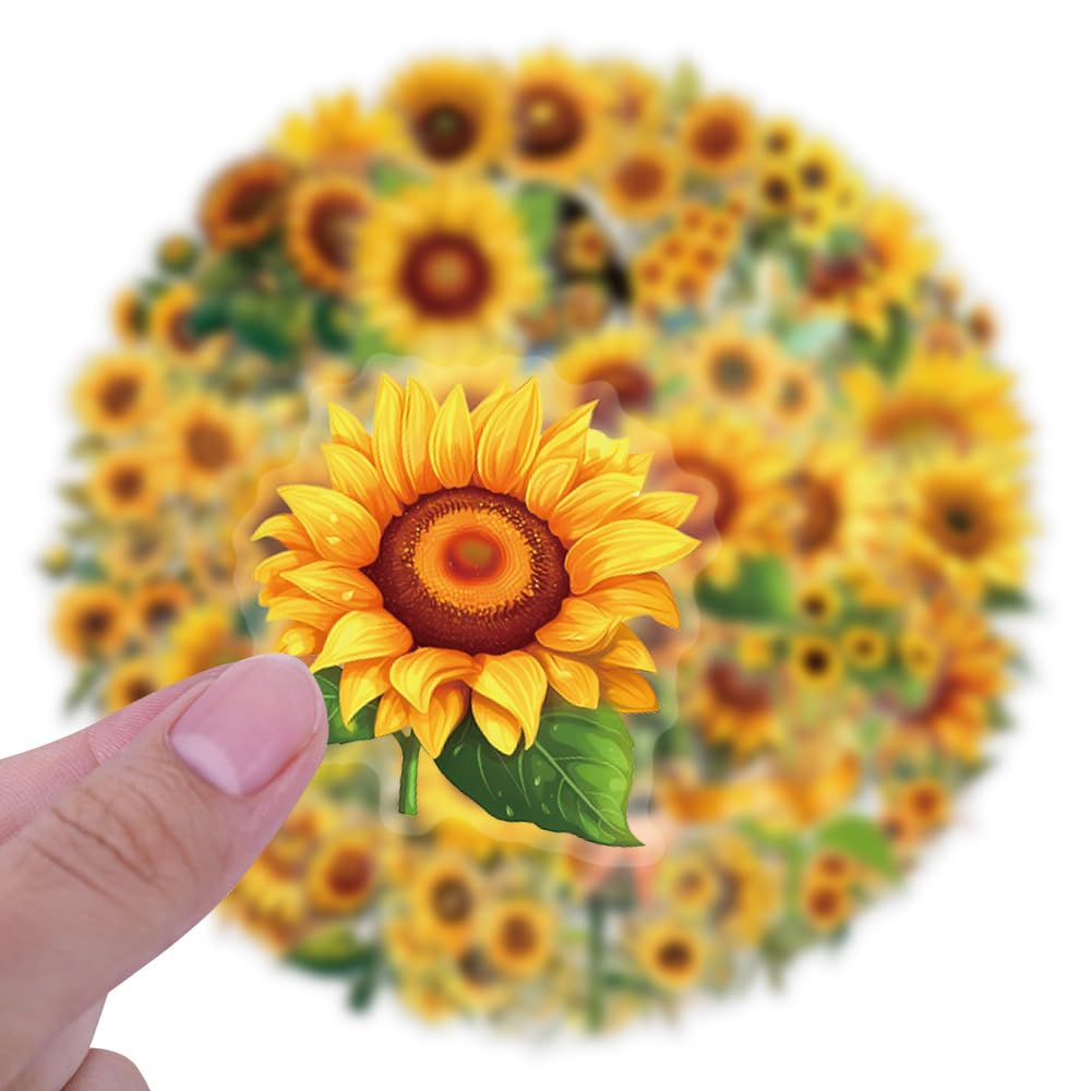 Sunflower Stickers 63Pcs Waterproof PET Sunflower Decals for Water Bottle Cartoon Plant (additional view 1)