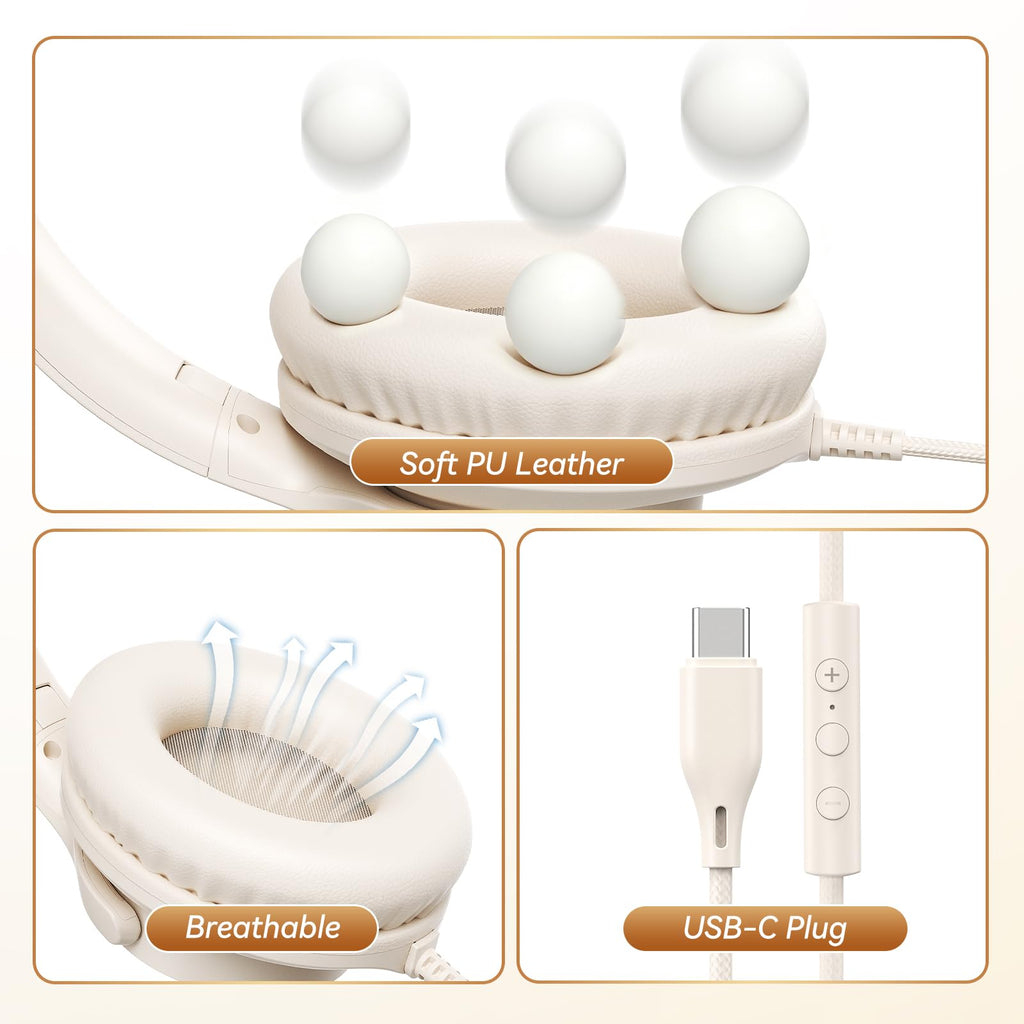 KVIDIO Wired Headphones with Mic - Beige view 6