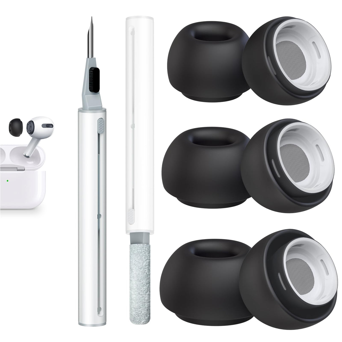 3 Pairs Replacement Ear Tips for AirPods Pro 2nd & 1st(S/M/L, Black)