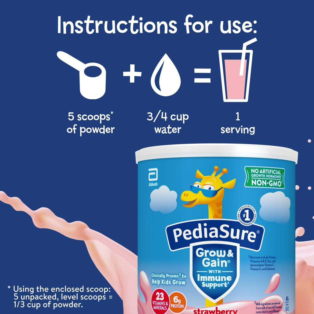 PediaSure Grow & Gain Shake Mix, 6g Protein, Strawberry, 14.1 oz Can, 3pk (66957)