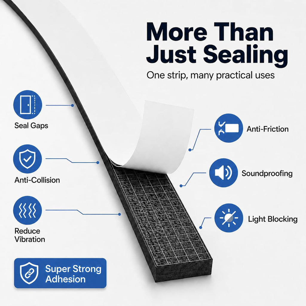 Bantie 1" x 2" EVA Foam Weather Stripping Tape, 13FT Self-Adhesive Foam Seal Strip for Large Door & Window Gaps, – Black