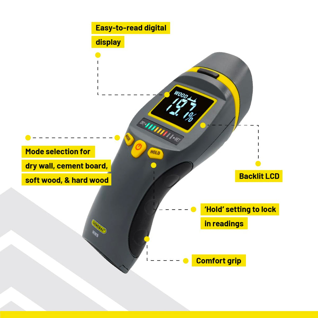 General Tools MM9 Moisture Meter for Wood, Walls & Drywall Detection