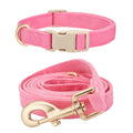 YUDOTE Corduroy Dog Collar Leash Set Adjustable Pet Walking Gear - Hot Pink / Large