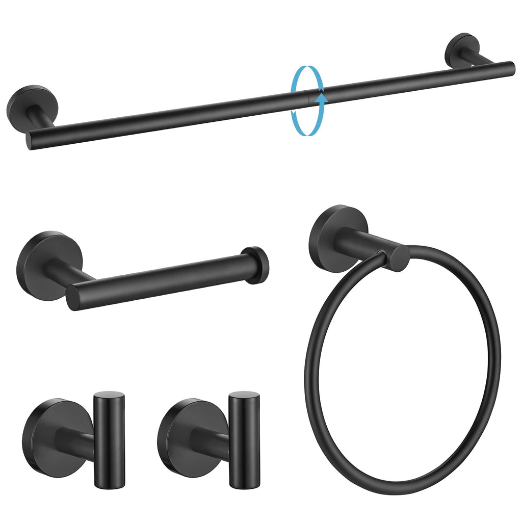 TURS Matte Black Bathroom Hardware Set 5 Piece, SUS304 Stainless Steel Bath Towel Bar