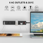Teiobar Extension Cord Power Strip - Black(6 Outlets/2U1C) / 6 Ft view 1