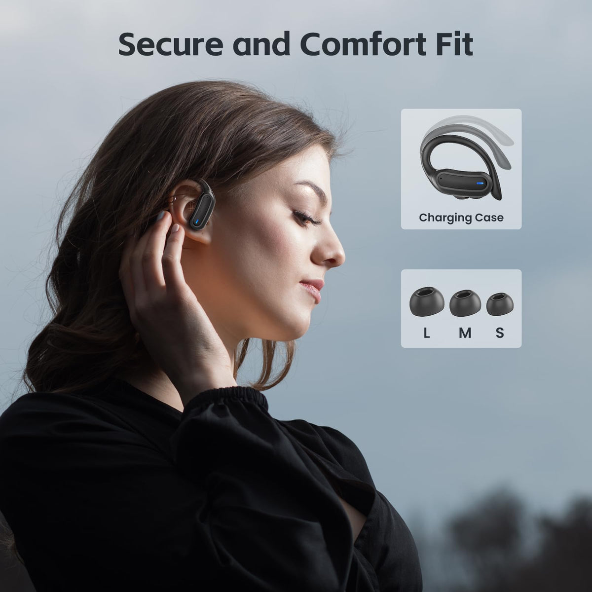 TRAUSI Wireless Earbuds Bluetooth Headphones - Jet Black view 3