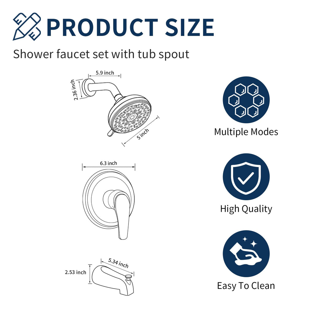 DIFEINI Tub Shower Faucet Combo Set Brushed Nickel Bathtub Faucet Set Shower System with Tub Spout Shower Tub Kit