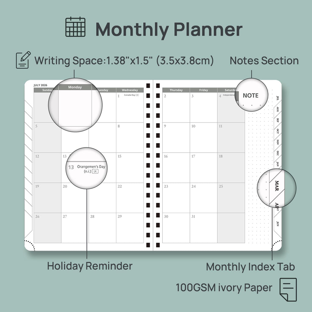 POPRUN Weekly Planner - Pacific Green / Medium - 6.75" x 8.75" / Academic Year 2026-2027 view 3