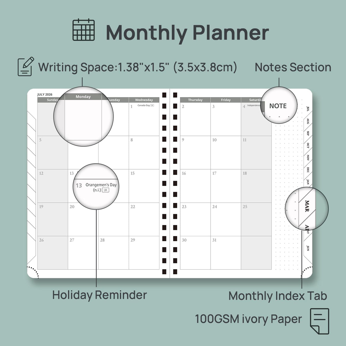 POPRUN Weekly Planner - Pacific Green / Medium - 6.75" x 8.75" / Academic Year 2026-2027 view 3