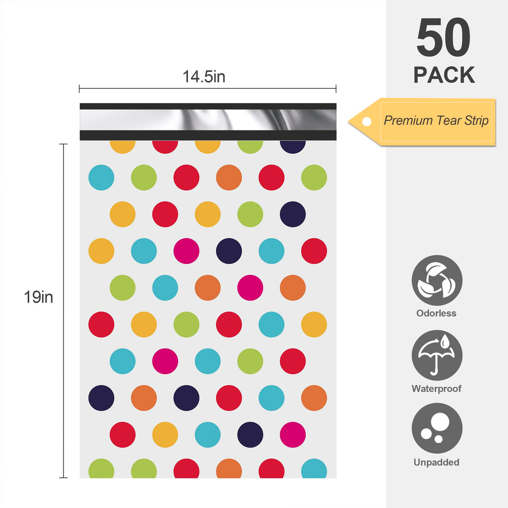 JinRuiKJ Poly Mailers - Colorful Polka Dots / 14.5x19'' - 50 Pack view 1