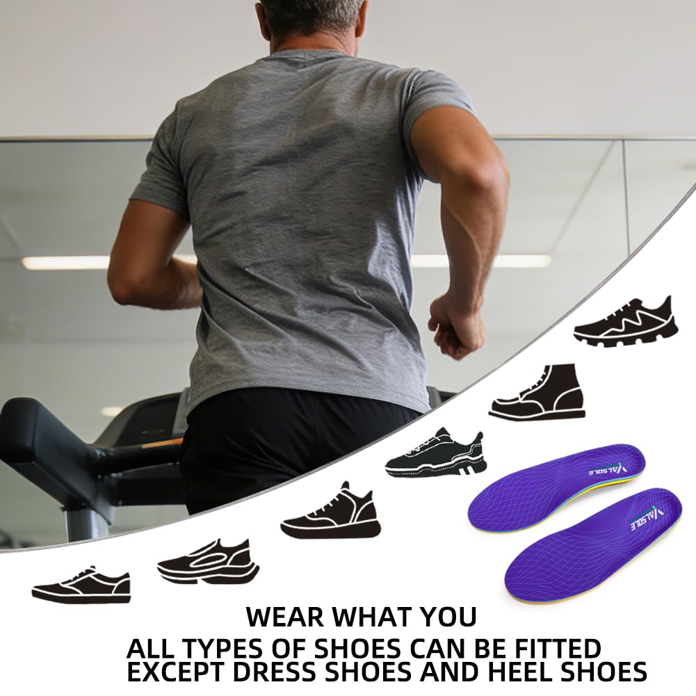 VALSOLE Heavy Duty Support Pain Relief Orthotics - 220+ lbs Plantar Fasciitis High Arch Support Insoles for Men Women