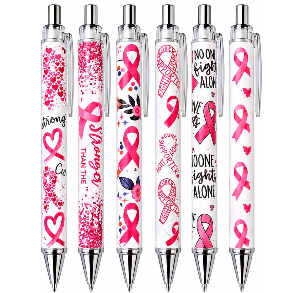 YJ PREMIUMS 6PC Ballpoint Pens - Breast Cancer Awareness