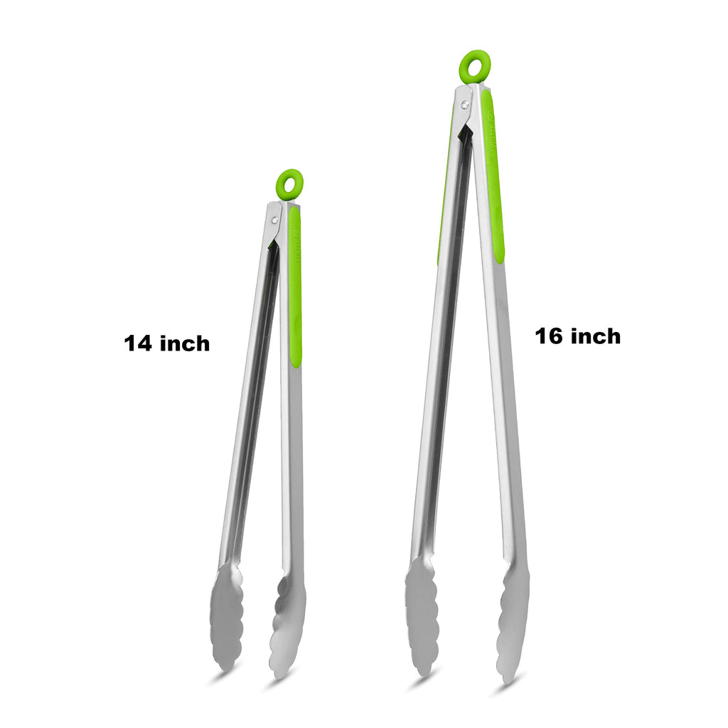ALLWIN-HOUSEWARE W 304 Stainless Steel Kitchen Cooking Tongs, 14 & 16 Inch, Set of 2, – Green (WH-0627) (Pack of 2)