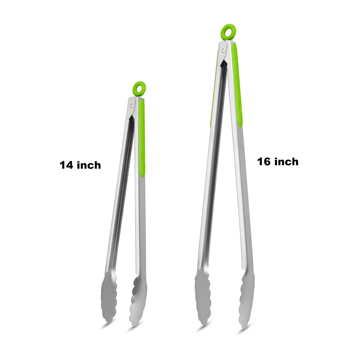 ALLWIN-HOUSEWARE W 304 Stainless Steel Kitchen Cooking Tongs, 14 & 16 Inch, Set of 2, – Green (WH-0627) (Pack of 2)