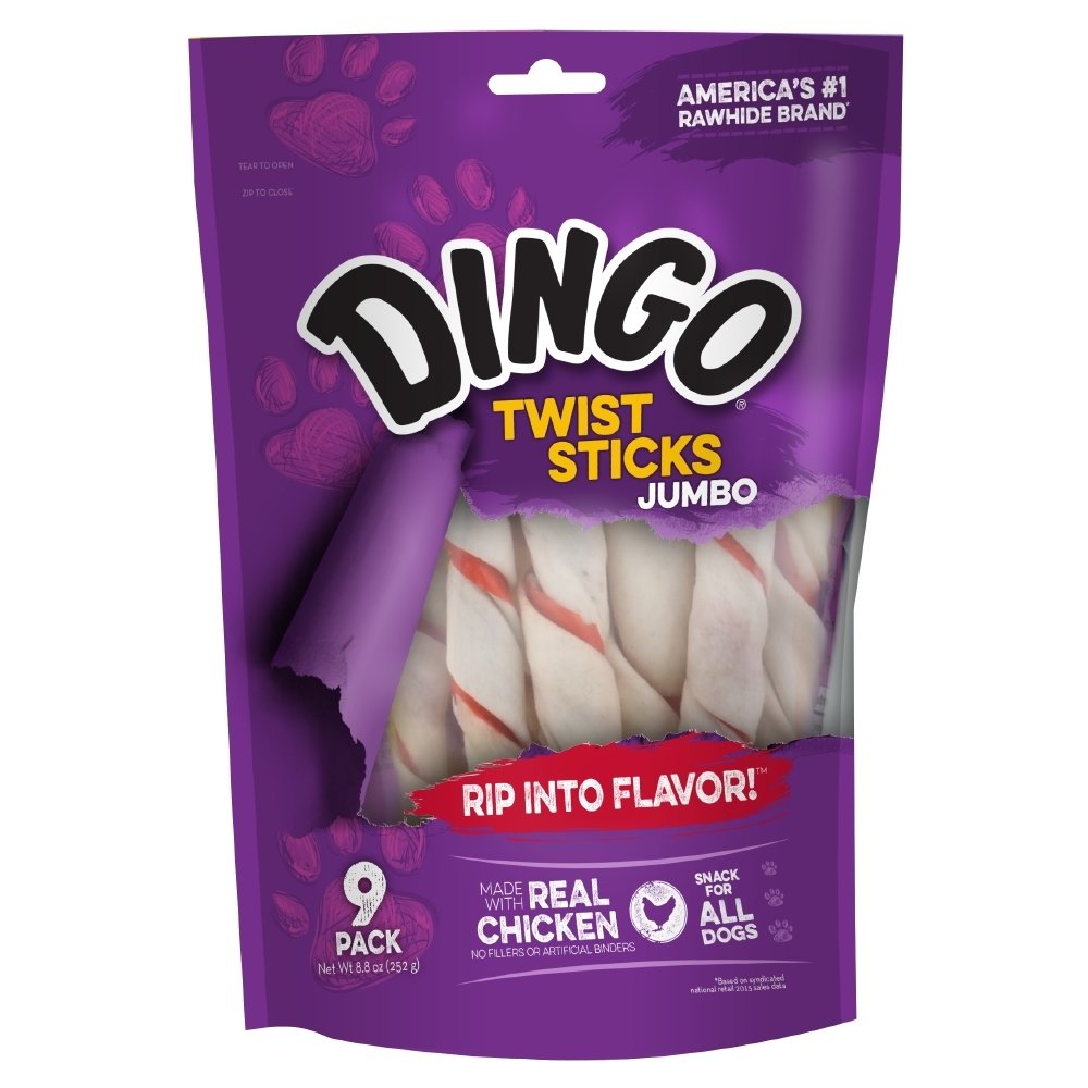 Dingo Jumbo Twist Sticks Rawhide Dog Treats, 9 Ct (12 Pack) (DN-99085)