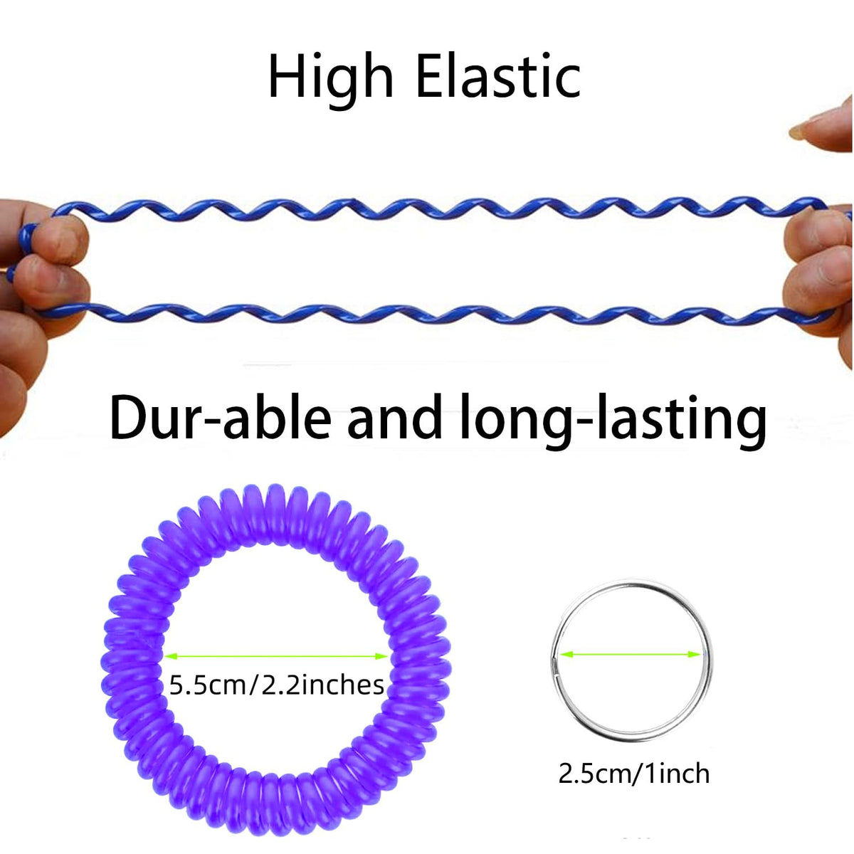 36 Pack Spring Spiral Wrist Coil Key Chain, Wristband Key Ring - Purple view 1