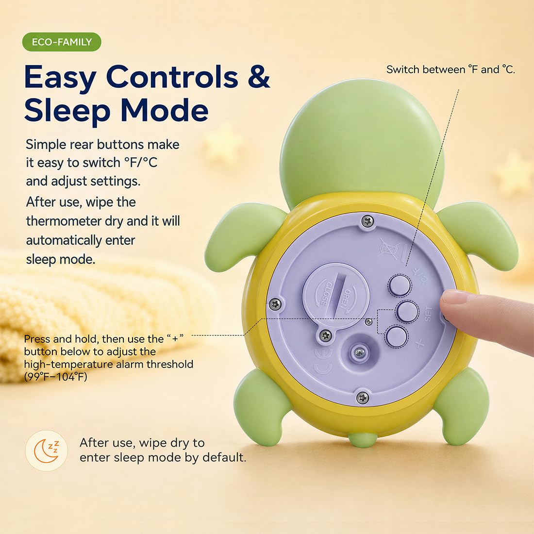 Sea Turtle Water Proof Baby Bath Thermometer Used for Infant Baby Bath - green view 3