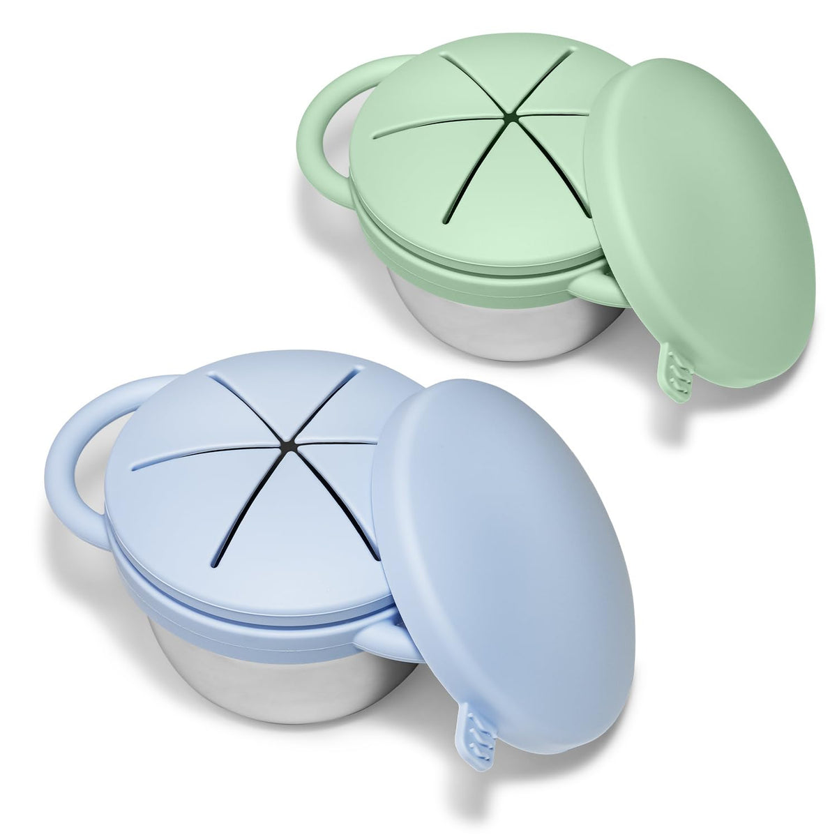 JVEOO 2 Pack Baby Stainless Steel Snack Containers for Kids - Sage Green + Blue