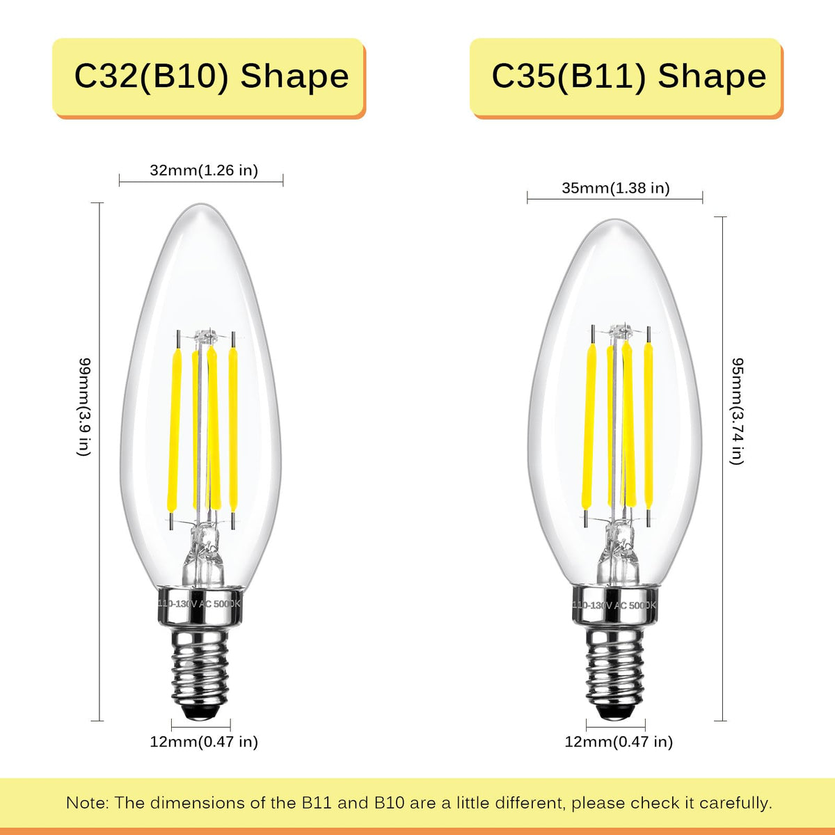 Brtstiun C35 LED Light Bulbs - 4w-5000k Daylight White / 6 Pack view 2