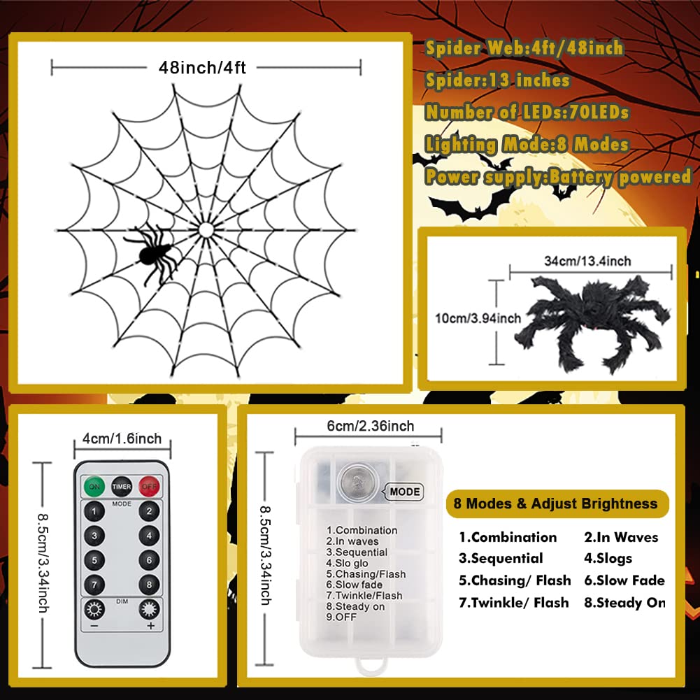 LCHUANG Halloween Decorations Lights Spider Web Lights - Orange view 3
