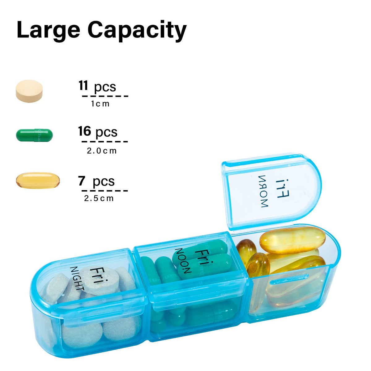 Daviky Pill Organizer 3 Times a Day, Pill Box 7 Day, Weekly Travel Case