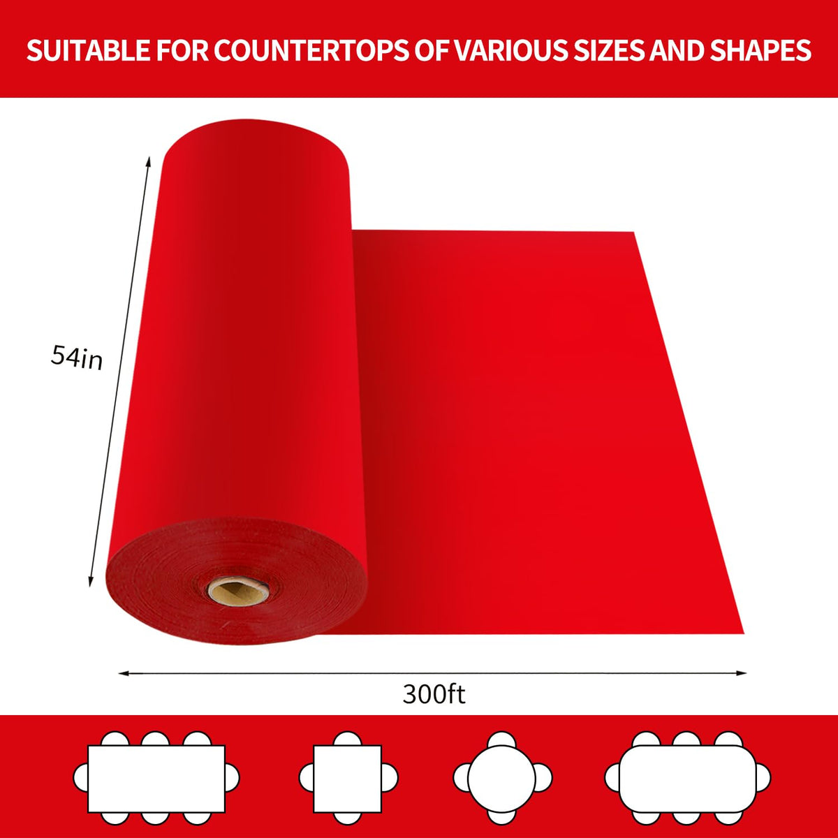 CXPSINC 54 Inch Plastic Table Cover Roll Disposable Tablecloth with Slide Cutter - Red / 3600" x 54" (Rectangular) view 1