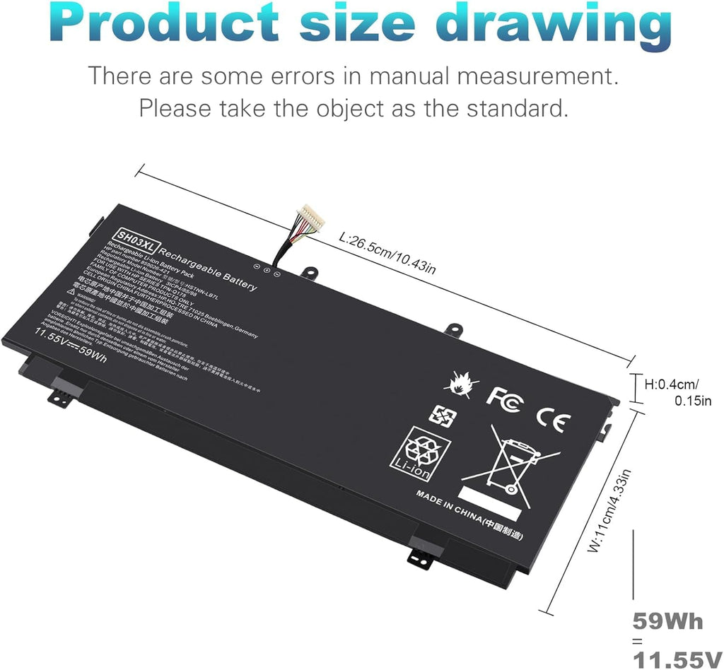 TREE.NB Laptop Battery Replacement - 10.43x4.33x0.15inch SH03XL view 1