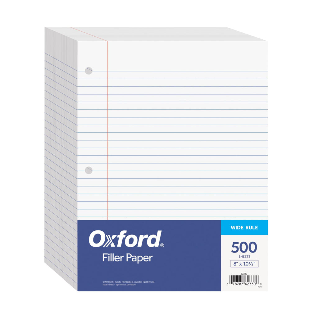 Oxford Filler Paper, 8 x 10-1/2 Inch Wide Ruled Paper, 3 Hole Punch, Loose Leaf Notebook Paper for 3 Ring Binders, 500